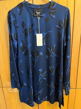 NWT JADE Johnny Was Navy & Black Floral Long Sleeve Tunic Top